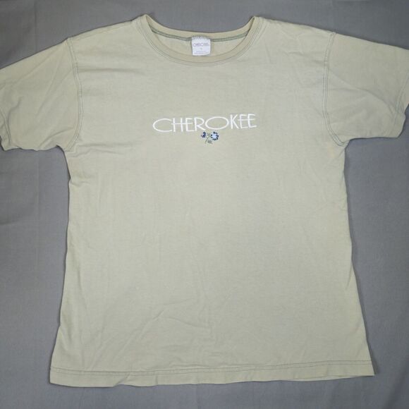 Vintage Cherokee Embroidered T-Shirt Women's Size Small Beige Bleach Stained - Picture 1 of 6